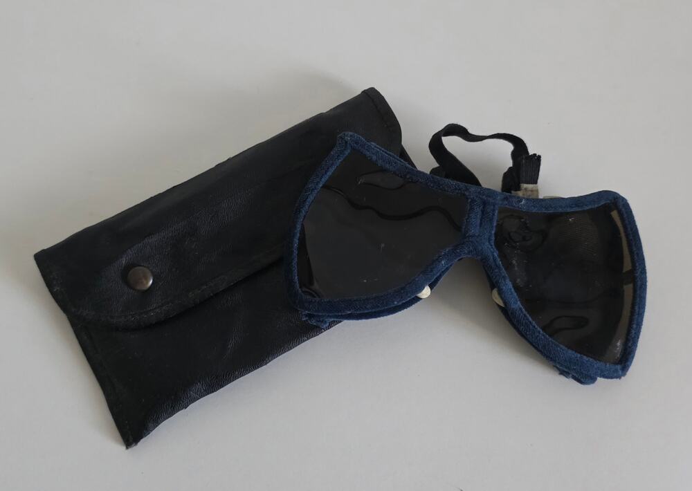 Vintage Mesh Safety Goggles Blue Fabric Trim With Original Case